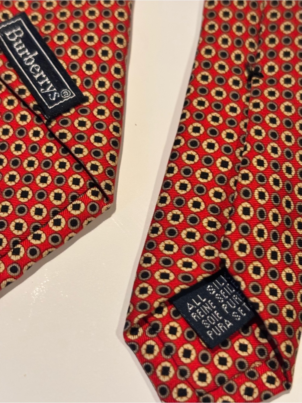 Burberry Red and Cream Geometric Silk Tie